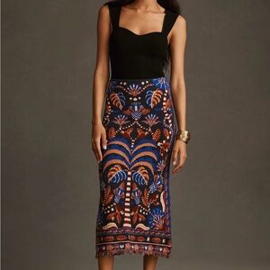 FARM Rio Nature Beauty Blue Scarf Knit midi skirt - NWT